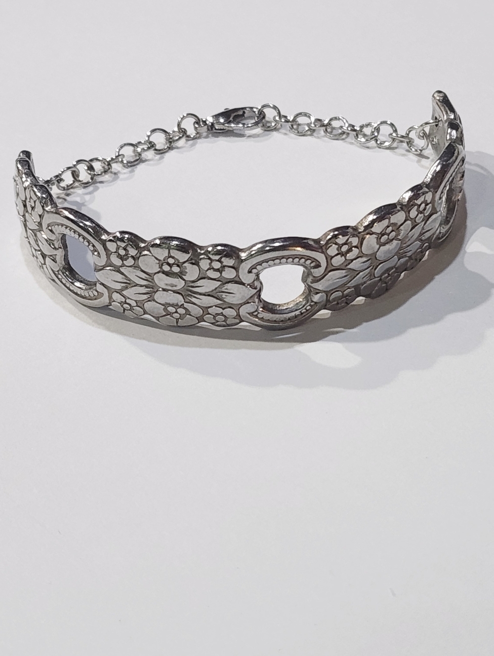 Silver Floral Cutout Bracelet - Handmade Spoon Handle Women’s Jewelry